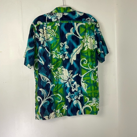 Vintage Hawaiian Shirt Mens Aloha‎ Fashions Blue Green Floral Button Up Size M - Picture 2 of 7